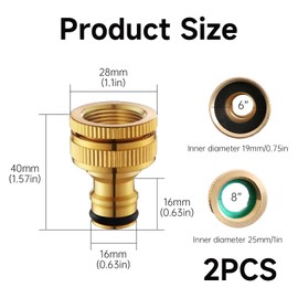 2 Pcs Brass Tap Hose Connector,Garden Hose Pipe Connector Metal,Outside Tap Hose Adapter Attachments,3/4 & 1/2 Inch 2-in-1 Threaded Connectors,for Kitchen Faucet Outdoor Gardena Tool Hosepipe Fittings