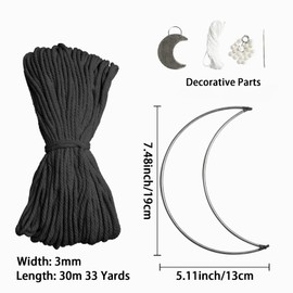JeogYong Macrame Kit, DIY Moon Dream Catcher Macrame Kits for Kids & Adults Beginners, Includes Metal Hoop Rings Macrame Cord or More Craft Supplies and Materials for Bohemian Wall Decor Dreamcatcher (Black)