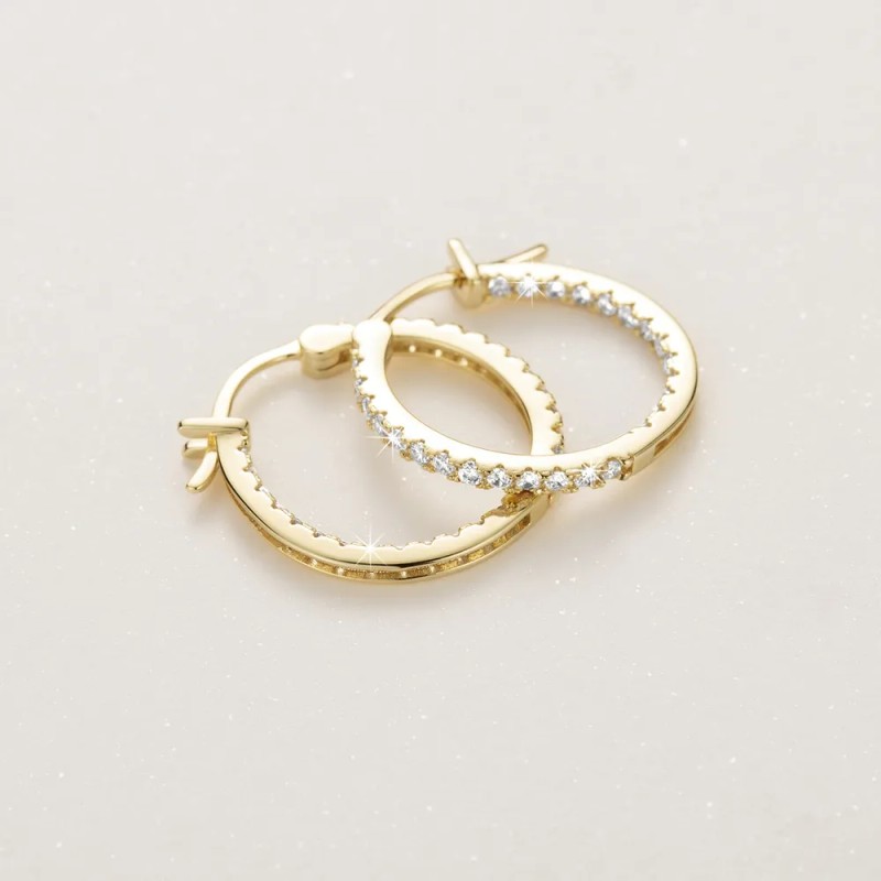Aretes Argolla 2.05cm Oro 14K Zirconia Cúbica ELFPRINCE