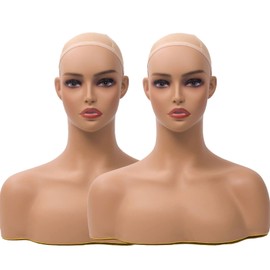 JINGFA Mannequin Head With Shoulder Display Manikin Head Bust for Wigs,Makeup,Beauty Accessories 2PCS