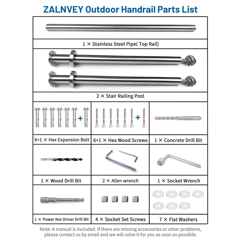 ZALNVEY 1-2 Step Stair Railing, Handrail for Indoor Outdoor Steps,