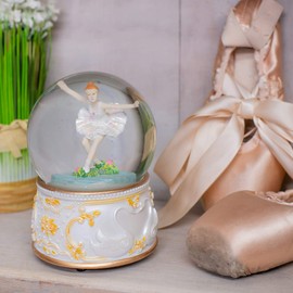 Gold and White Swan Ballerina 100MM Musical Water Globe Plays Tune Swan Lake