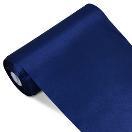 TONIFUL 6 inch x 22yd Wide Navy Blue Satin Ribbon Solid Fabric Ribbon for Cutting Sewing Ceremony Party Decoration Chair Sash Table Runner Car Bows Indoor Outdoor Yard Decor
