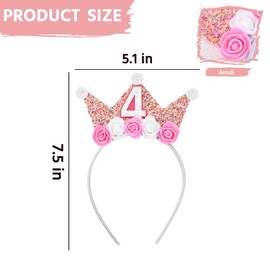 Happy Birthday Headband Gifts for Girls 4 Year Old Birthday Decorations for Women Pink Flower Crown Headbands for Daughter Niece Sweet Hair Accessories for Girls Granddaughter Princess Hair Band