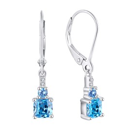 Starchenie Women Dangle Earrings 925 Sterling Silver Princess Cut Leverback Earrings Gemstone Jewelry Birthstone Earrings for Ladies