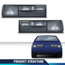 PIT66 Tail lights w/o Bulbs Pair Compatible with Ford Mustang 1987-1993 E7ZZ13405A, E7ZZ13404A, FO2800168, FO2801168 Smoky Lens Black Housing Rear Tail Lamp Lights Assembly