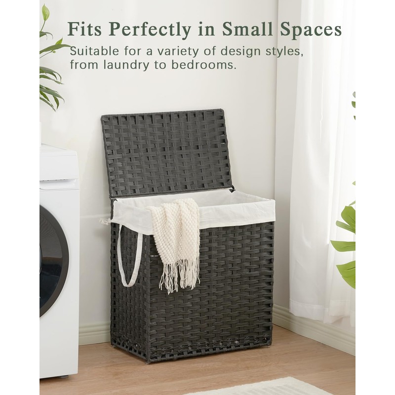 SETVSON Laundry Hamper with Lid Wicker Laundry Basket 112L, Black