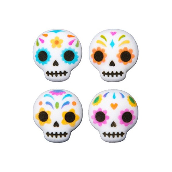 Lucks Day of The Dead Skulls Edible Sugar Decorations - 12 Count - packaged between food safe foam and is heat sealed in a food approved poly bag.