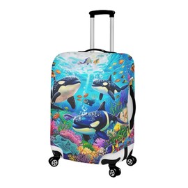 Dremagia Killer Whale Luggage Cover Elastic Universal Luggage Covers for Suitcase Fit 30-32 Inch Zip Closure Suitcase Cover Protector for Travel Business Anti-Scratch Baggage Covers Case