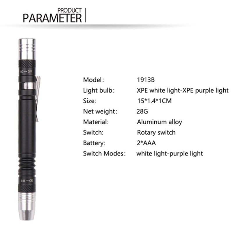 Pen Light Detector Torch Ultra Violet Torch White Purple for