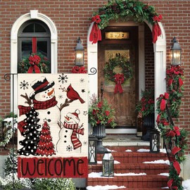 AVOIN colorlife Christmas Winter Garden Flag 12x18 Inch Double Sided Outside, Snowman Cardinal Tree Snowflake Welcome Holiday Yard Outdoor Flag