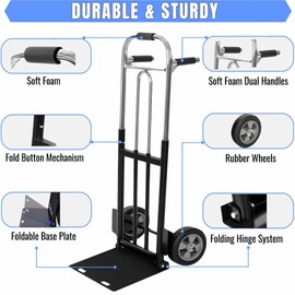 IRONPOW Folding Hand Truck Dolly - 600 LB Capacity, Heavy-Duty Wheels and Compact Design for Moving Heavy Loads in Warehouses, Offices, Homes, and Shopping