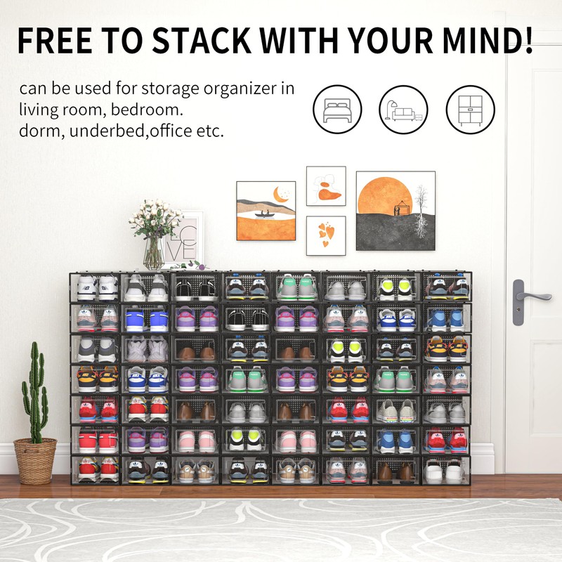 12 Pack Shoe Storage Bins, Clear Plastic Stackable Shoe Organizer