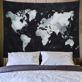 Roveking World Tapestry Map Tapestry Starry World Map Tapestry Apartment Essentials Black and White Tapestry Globe Galaxy Tapestry for Men Dorm Posters