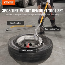 VEVOR Steel Tire Mount Demount Tool 22.5" to 24.5" Semi Tire Changing Tool with Extra Bead Holder, Tubeless Truck Bead Breaker Manual Tire Changing Tools for Car Repairing (Yellow)