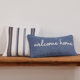 Levtex Home - Tobago - Decorative Pillow (12 x 24 in.) - Welcome Home - Blue and White