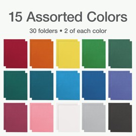 Oxford 2 Pocket Folders - 30 Pack of 15 Assorted Colors - Letter Size Folders with Pockets - Two Pocket Folders for School and Office