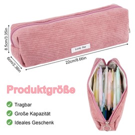 Deepton Pencil Case, Corduroy Fabric, Women's Pencil Case, Girls, Pencil Case, Pencil Case, Cord Pencil Case for Girls, Teenagers, School, Office, pink, pencil case