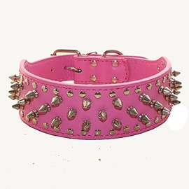 haoyueer Faux Leather Spiked Studded Dog Collar for Medium Large Dogs Pit Bull Mastiff Bully Boxer (M, Hot Pink)