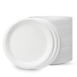 CHEF ROYALE 50 Pack of 7-Inch/17cm Bagasse Plates - White Party Plates 100% Compostable and Biodegradable Disposable Plates for Parties, BBQs, Picnics (50)