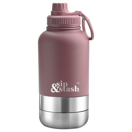 sip&stash Multiuse Drink and Store Leak-proof Double-walled Insulated Airtight Water Bottles with two Storage compartments Stainless Steel Pastel colors 946 ml (Gojiberry Red)