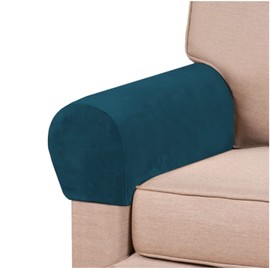 Stretch Armrest Covers Velvet Arm Covers for Chairs Couch Sofa Armchair Slipcovers for Recliner Sofa 2pcs (Teal)