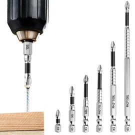 High Magnetic Screwdriver Drill Bit Set, 6PCS Anti-Slip Magnetic Drill Bits for Impact Driver, Durable Precision Screwdriver Bits Kit with MagFixer High Magnetic Power (25mm, 50mm, 65mm, 70mm, 90mm, 1