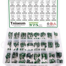 Tnisesm 375 Pcs 24 Value Metalized Mylar Polyester Film Capacitors Assortment Kit 0.22nF - 470nF 100V in a Box Tn-20-4