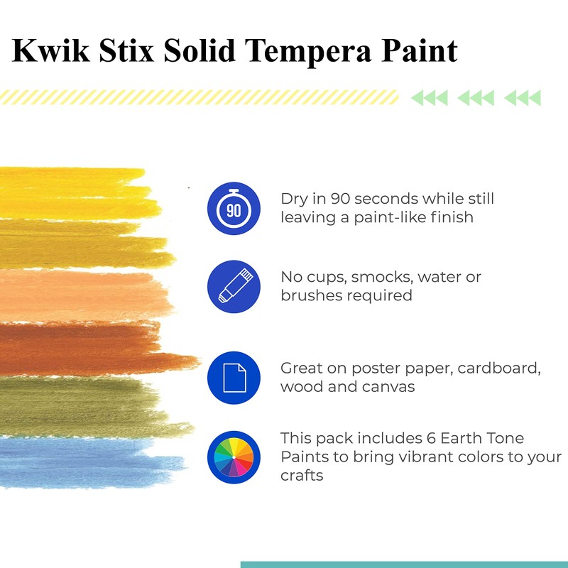 Kwik Stix Tempera Paint, Earth Tones, 6 Colors