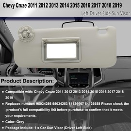 CRAZYPARTS Driver Left Sun Visor Compatible with Chevy Cruze 2011-2019 Replaces# 95034256 95034253 84126667 84126658 Color: Grey