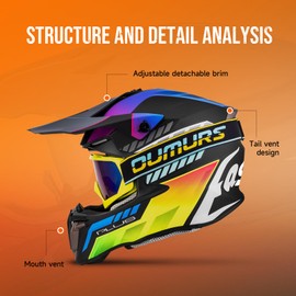 OUMURS Adult ATV Dirt Bike Helmet with Gloves & Mask Adjustable Sun Visor Motorcycle Adult Helmet Off-Road Motocross Downhill Moped MX for Unisex-Adult-Mutiple Black, XXL
