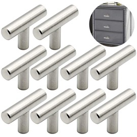 Ziyero Pack of 10 Bar Handles, Single Hole for Door, Cupboard, T Brushed Stainless Steel Handle, Modern Drawer Handle, Small and Smooth, Durable, Can Be Used for Bedroom, Bathroom, Kitchen, Living