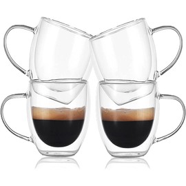 EasyWare Premium Set de Vasos y Tazas de Doble Pared de Vidrio Tèrmico Borosilicato Para Capucchino Espresso Té Café Etc (4 x 250ml)
