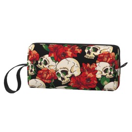 JKJOJIA Skull Flower Makeup Bag Organizer Small Cosmetic Bags Portable Travel Toiletry Bag With Handle Simple Accessories Storage Zipper Pouch For Women Girl