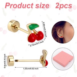 Mikovivi Cherry Earrings for Women, Red Cherry Flatback Stud Earrings Dainty Fruit Jewelry Present Choice for Birthday Anniversary Festival