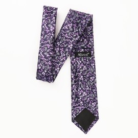 Alizeal Mens 3.15inches Exquisite Floral Tie with Small Flower Printed Pocket Square, Purple+White