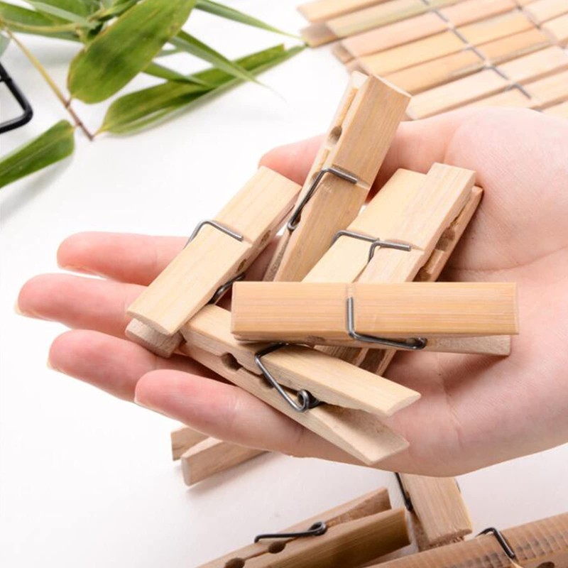 20pcs/set Bamboo Clothespins Natural Wooden Clothespins Durable Hanging Clips for