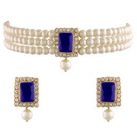 Aheli Ethnic Choker Necklace Earrings Wedding Bollywood Party Jewelry Set for Women (Blue)