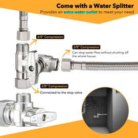 Dishwasher Hose Installation Kit - Includes Water Supply Line, 3/8" Compression Water Splitter, 3/4" FHT Elbow, and 3/8" MIP Elbow (18 FT)