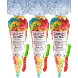 Gummy Worms Neon Sour Worms (3 Pack) (NET WT 30 OZ) Gourmet Kruise Signature Gift Bags