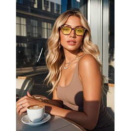 TIANYESY Polarised Sunglasses Mens Womens - Rectangle Designer Black UV Protection Ladies Sun Glasses for Driving Fishing Outdoor (Flower Frame/Yellow Lens)