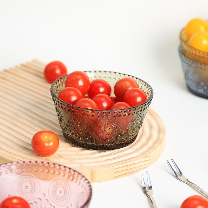 WAIT FLY Embossed Sunflower Glass Bowl Salad Bowl Candy Dish,