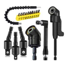 17-Piece Flexible Drill Bit Extension Set, 30 cm Bendable Extension, 3 Socket Adapters, 2 Right Angle Attachments, 10 Screwdriver Bits