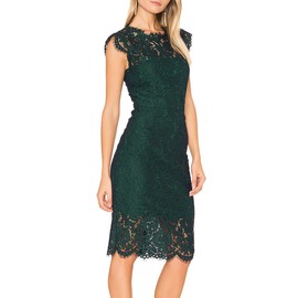 MEROKEETY Women's Sleeveless Lace Floral Elegant Cocktail Dress Crew Neck Knee Length for Party, Dark Green, X-Large