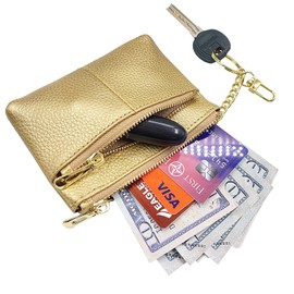 Beurlike Womens RFID Coin Purse Change Wallet Small Leather Card Holder Keychain (Gold)