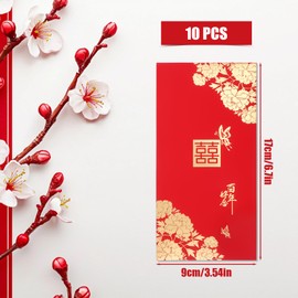 Pack of 10 Red Wedding Envelopes, Double Lucky Envelopes, Love Lucky Money Envelopes, Wedding Hong Bao Wedding Envelopes for Freshly Mashed Bride and Groom (Style 1)