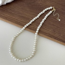 Wnddle Pearl Necklace, Women's Pearl Necklace, Pearl Necklace Women's 3/6 mm, Women's White Pearl Necklaces, Imitation Pearl Bridal Wedding Pearl White, White Pearl Necklace for Women and Girls Gifts,