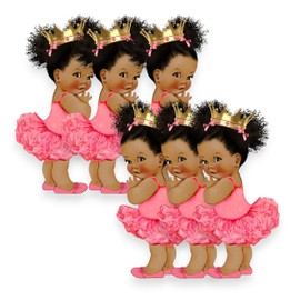 Princess Pink Tutu Party Cut-Outs, African American Princess Decor for Royal Birthday Baby Shower (8 inches)