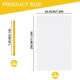 Transparent Candy Bags, Pack of 100, Clear Cellophane Bags, 28 x 20 cm, Square Bag, Candy Gift Bag with Ties for Birthday, Christmas, Party, Candy Giveaway