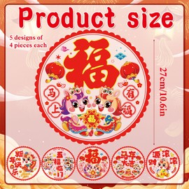 HOWAF 20pcs Chinese New Year 2026 Window Clings, Lunar New Year Decorations Window Clings for Year of The Horse Decor Static Removable Fu Character Stickers for Home Glass Supplies 5 Styles